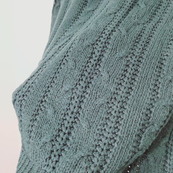 NO Excess Basic Green 100% Cotton Vintage Classic Cable Knit Cowl Neck Sweater L - Picture 3 of 13